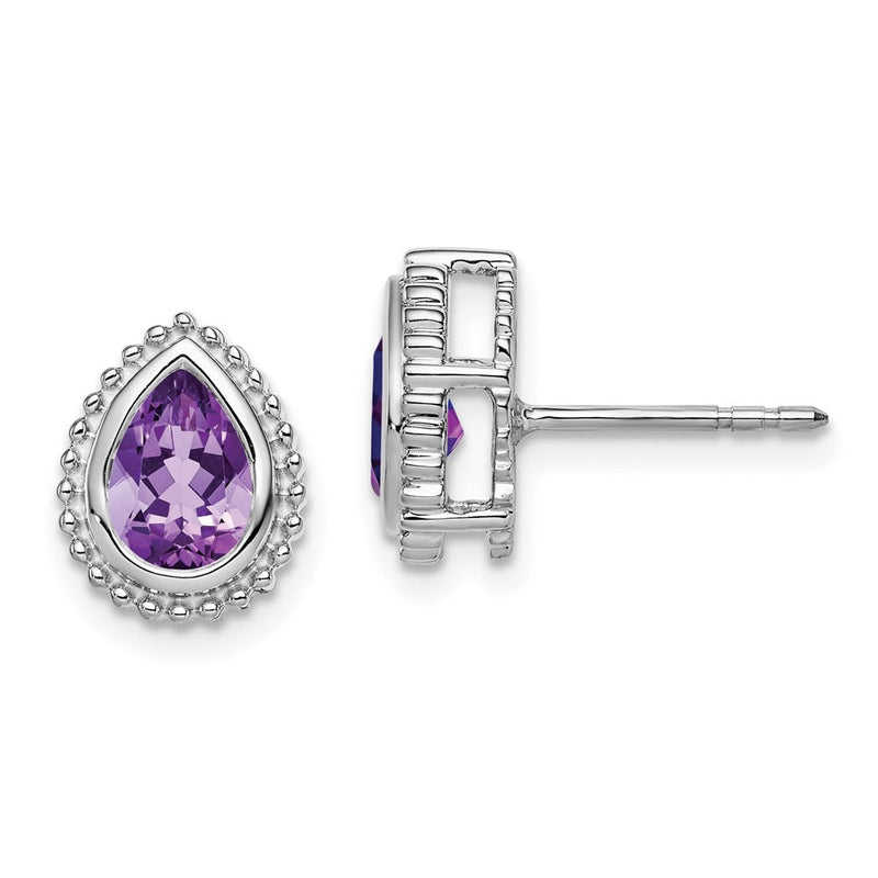14K Weißgold Ohrstecker mit Amethyst im Birettschliff