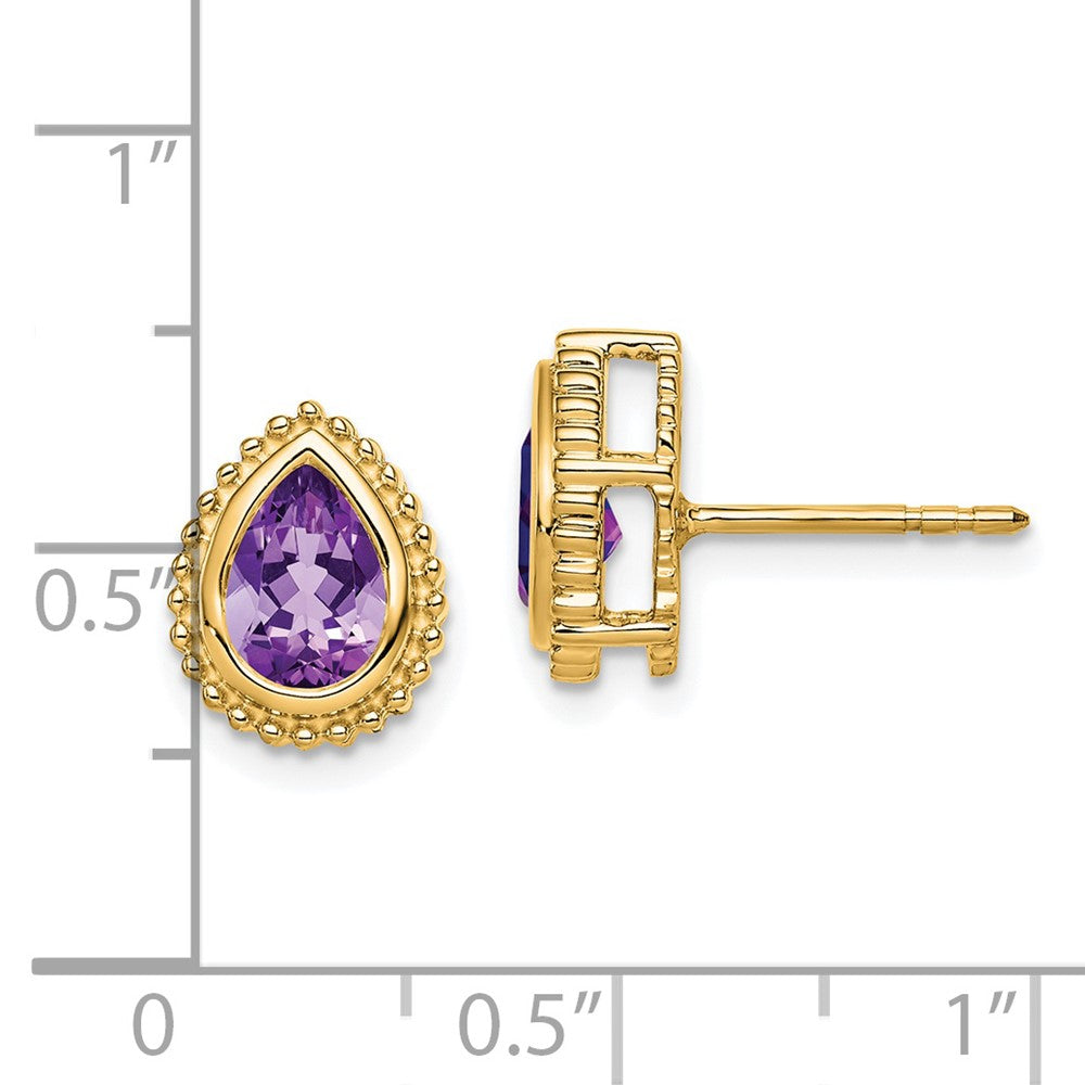 Massiv 14K Gelbgold Tropfen Synthetisch Amethyst Ohrstecker