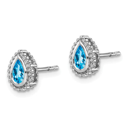 14K Weißgold Ohrstecker mit birnenförmigem blauem Topas