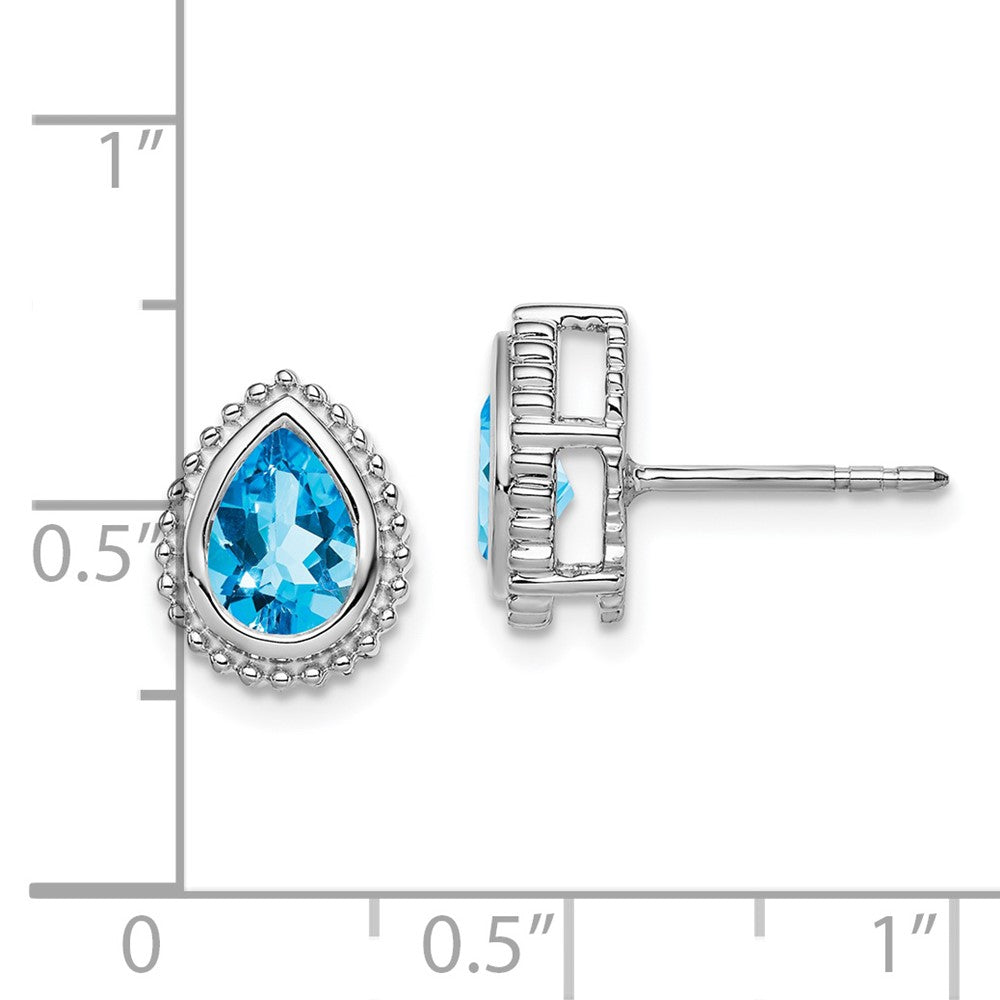 14K Weißgold Ohrstecker mit birnenförmigem blauem Topas