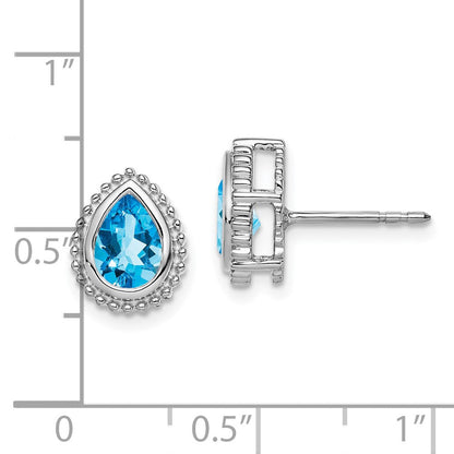 14K Weißgold Ohrstecker mit birnenförmigem blauem Topas