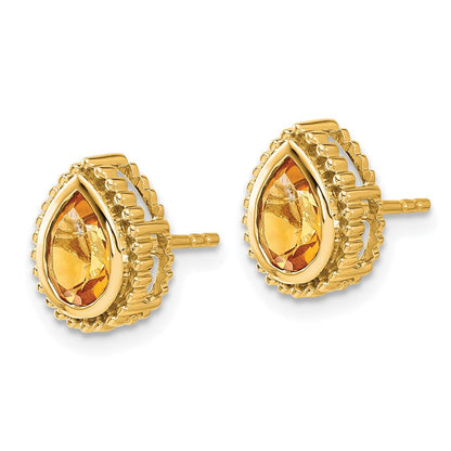 14K Gelbgold Ohrstecker mit birnenförmigem Citrin
