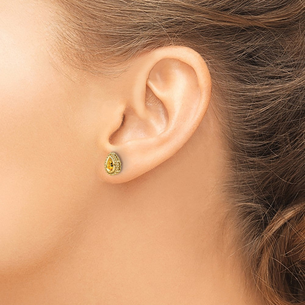 14K Gelbgold Ohrstecker mit birnenförmigem Citrin
