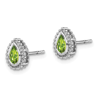 14K Weißgold Ohrstecker mit Peridot im Birnenschliff