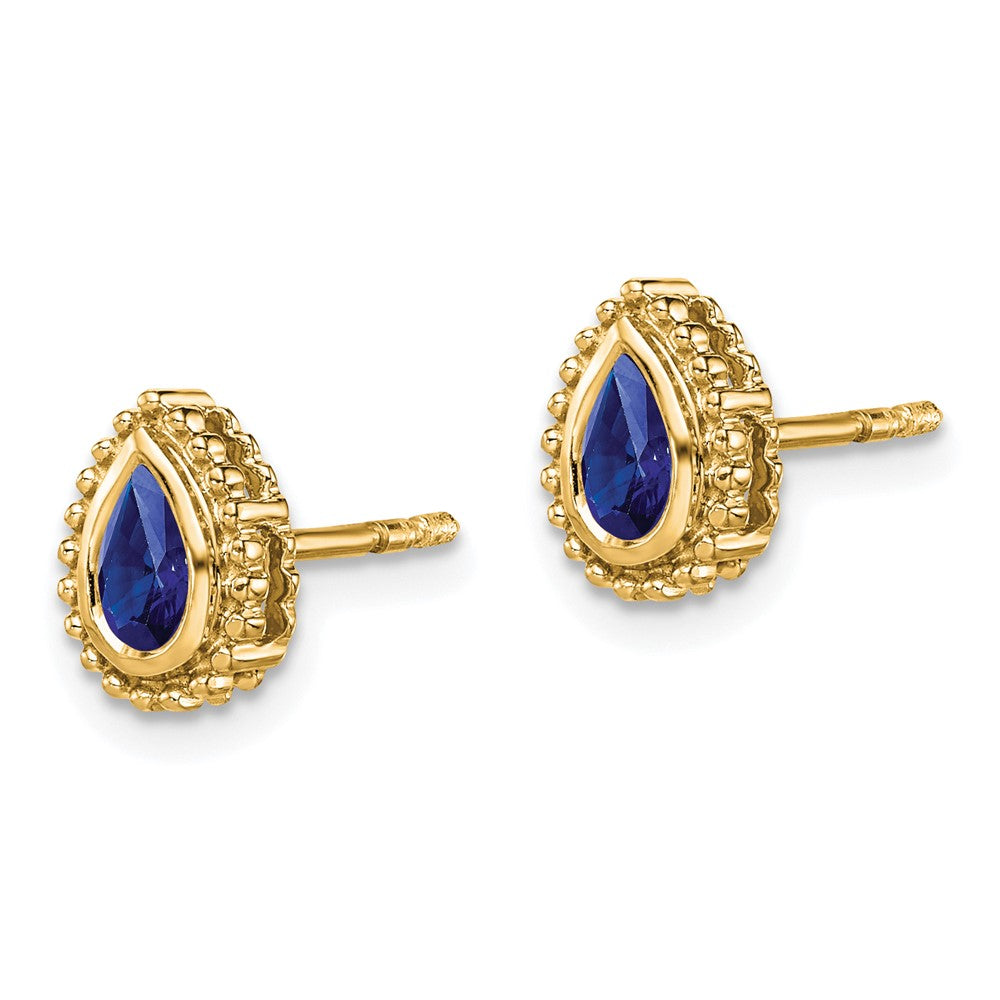 Massiv 14K Gelbgold Tropfen Synthetisch Saphir Ohrstecker