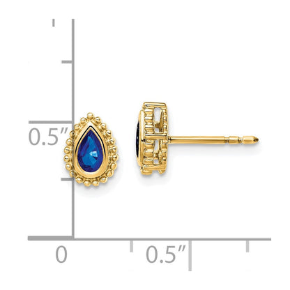Massiv 14K Gelbgold Tropfen Synthetisch Saphir Ohrstecker