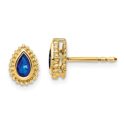 Massiv 14K Gelbgold Tropfen Synthetisch Saphir Ohrstecker