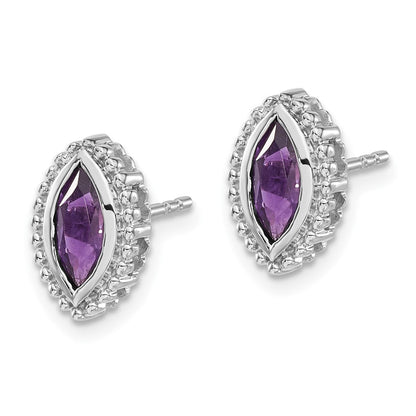 14K Weißgold Ohrstecker mit Amethyst im Marquise-Schliff