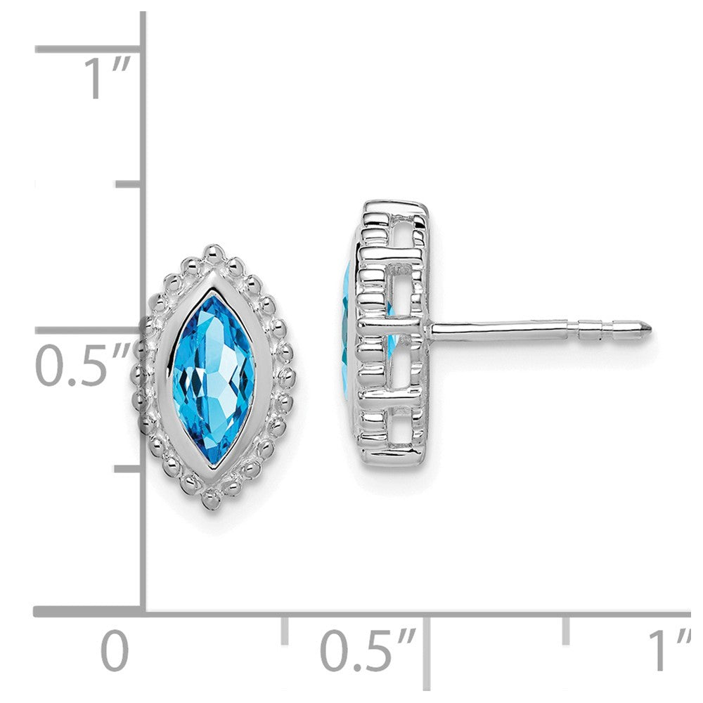 Massiv 14K Weißgold Marquise Synthetisch Blautopas Ohrstecker