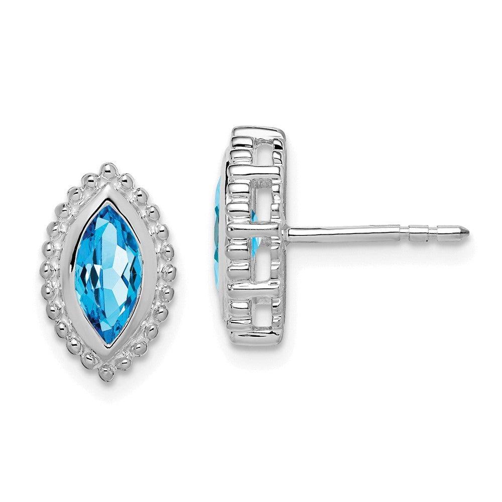 Massiv 14K Weißgold Marquise Synthetisch Blautopas Ohrstecker