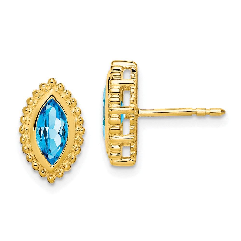 Massiv 14K Gelbgold Marquise Synthetisch Blautopas Ohrstecker
