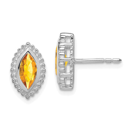 14K Weißgold Citrin-Marquise-Ohrstecker