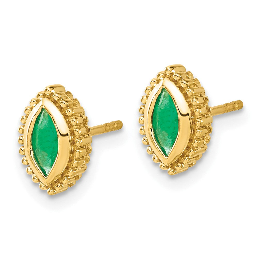 Massiv 14K Gelbgold Marquise Synthetisch Smaragd Ohrstecker