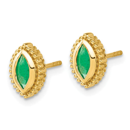 Massiv 14K Gelbgold Marquise Synthetisch Smaragd Ohrstecker