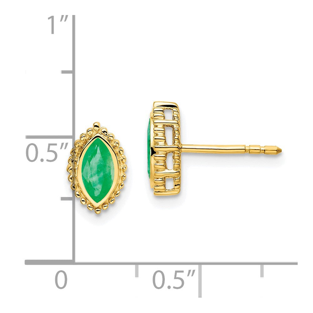 Massiv 14K Gelbgold Marquise Synthetisch Smaragd Ohrstecker