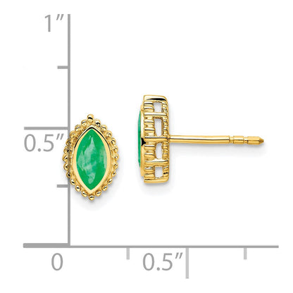 Massiv 14K Gelbgold Marquise Synthetisch Smaragd Ohrstecker