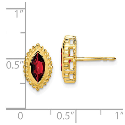 Massiv 14K Gelbgold Marquise Synthetisch Granat Ohrstecker