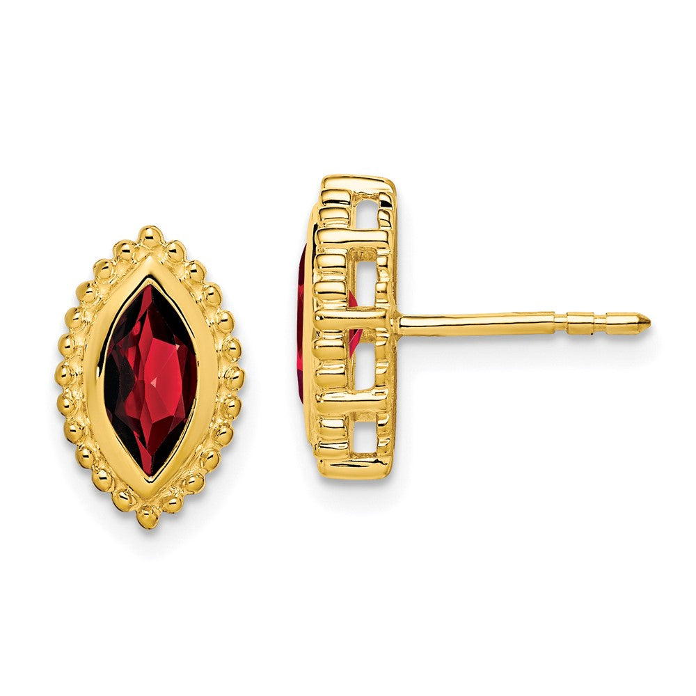Massiv 14K Gelbgold Marquise Synthetisch Granat Ohrstecker