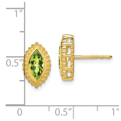 Massiv 14K Gelbgold Marquise Synthetisch Peridot Ohrstecker