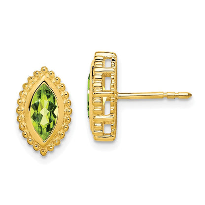 Massiv 14K Gelbgold Marquise Synthetisch Peridot Ohrstecker