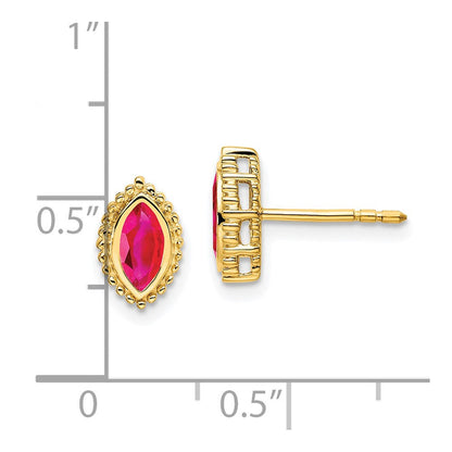Massiv 14K Gelbgold Marquise Synthetisch Rubin Ohrstecker