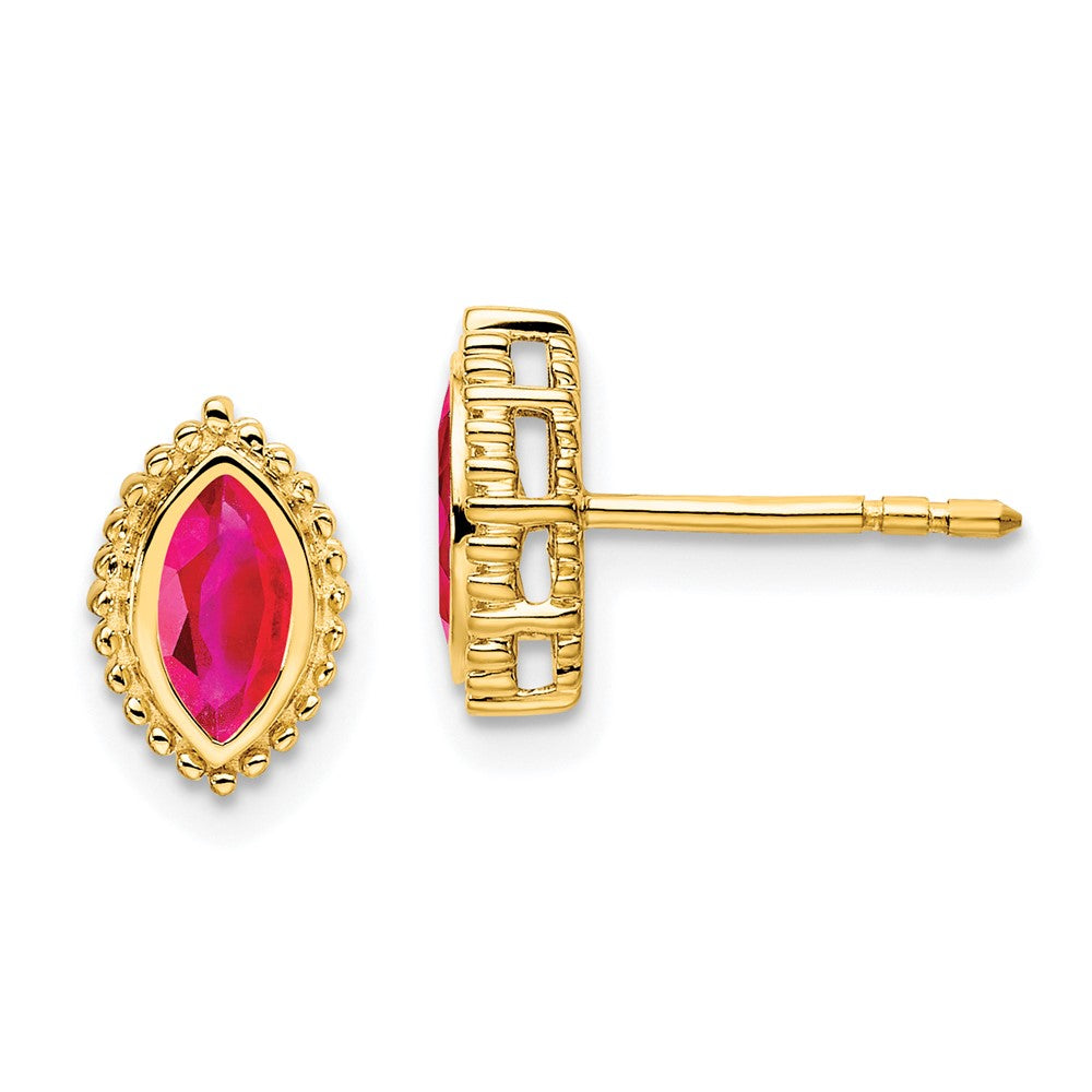 Massiv 14K Gelbgold Marquise Synthetisch Rubin Ohrstecker