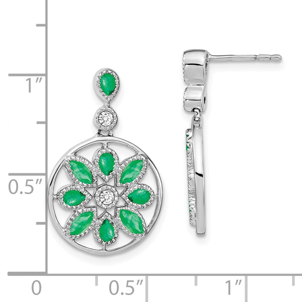 14K Weißgold Ohrhänger mit Smaragd und echten Diamanten, Blumendesign