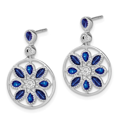 14K Weißgold Ohrhänger mit Saphir und echten Diamanten, Blumen-Design