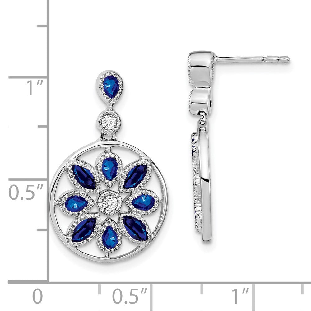 14K Weißgold Ohrhänger mit Saphir und echten Diamanten, Blumen-Design