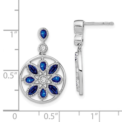 14K Weißgold Ohrhänger mit Saphir und echten Diamanten, Blumen-Design