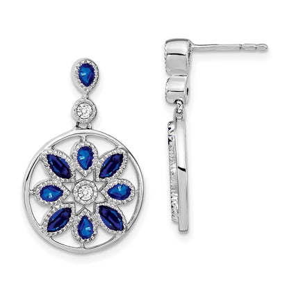14K Weißgold Ohrhänger mit Saphir und echten Diamanten, Blumen-Design