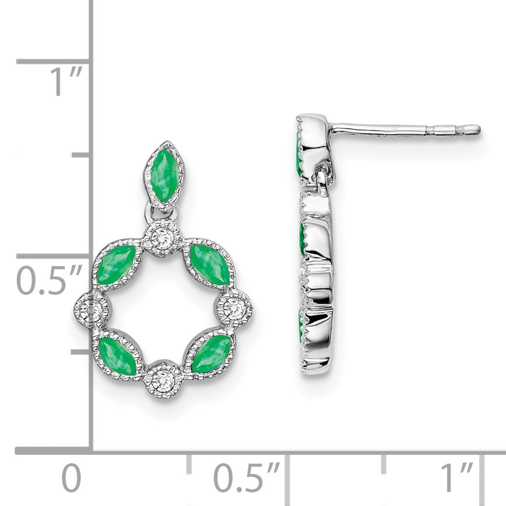 14K Weißgold Ohrhänger mit Smaragd und echtem Diamant