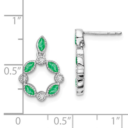 14K Weißgold Ohrhänger mit Smaragd und echtem Diamant