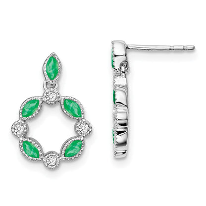 14K Weißgold Ohrhänger mit Smaragd und echtem Diamant