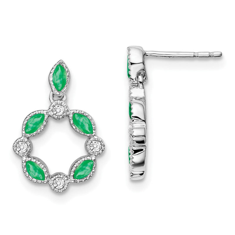 14K Weißgold Ohrhänger mit Smaragd und echtem Diamant