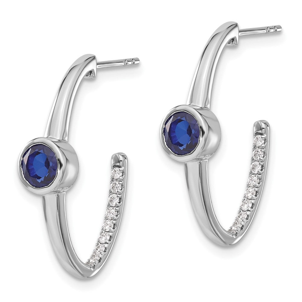 14K Weißgold J-Creolen mit synthetischem Saphir und echtem Diamant