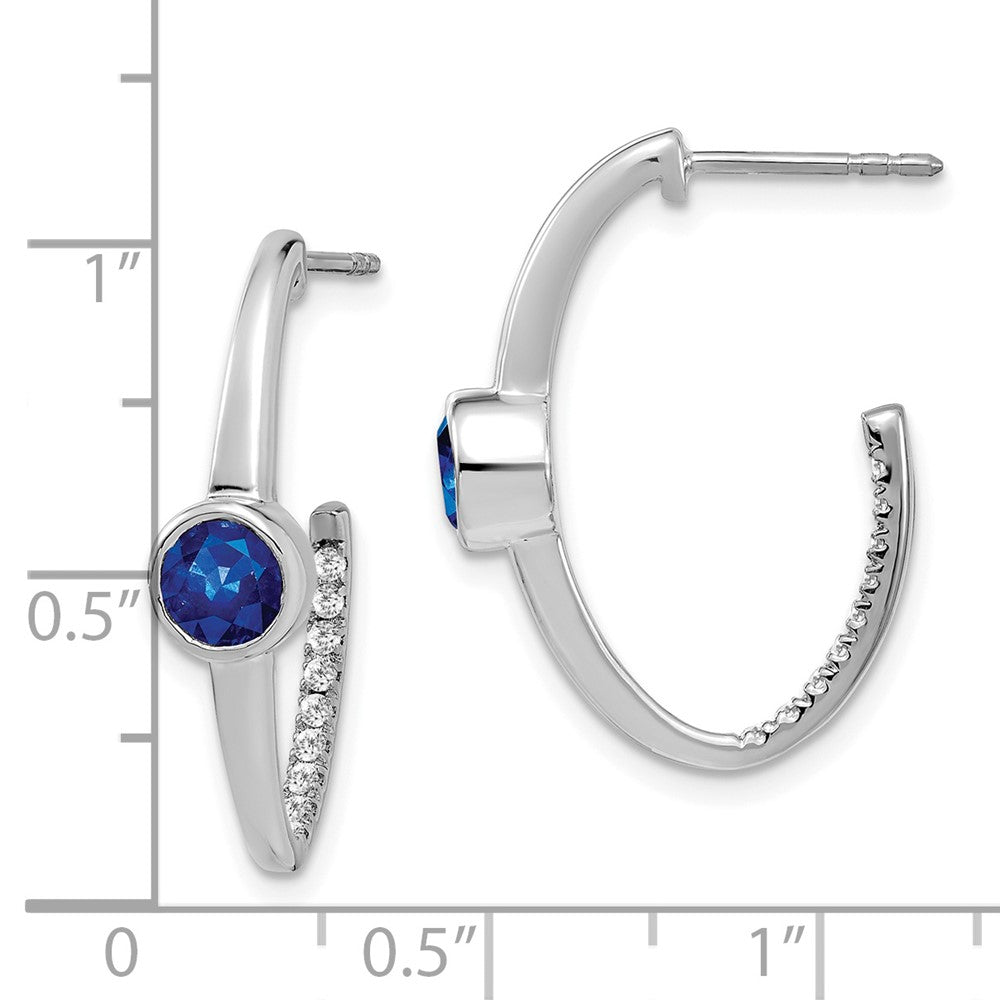 14K Weißgold J-Creolen mit synthetischem Saphir und echtem Diamant