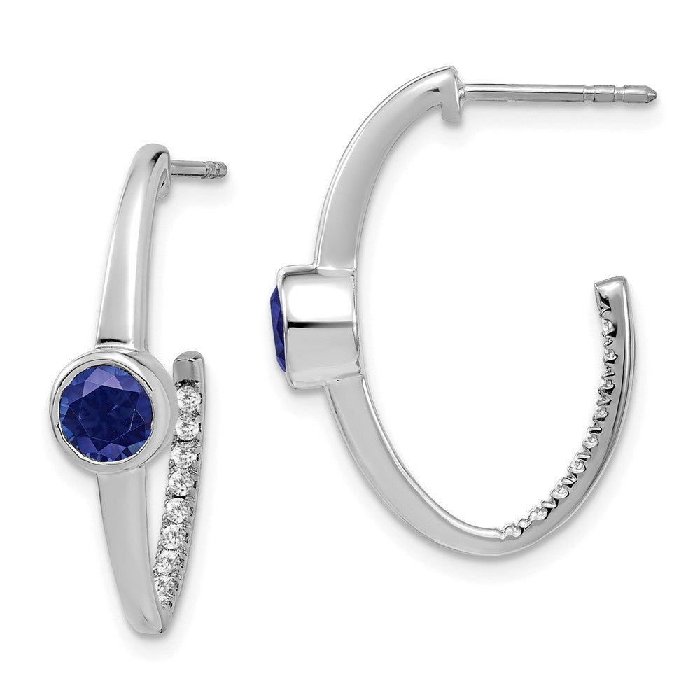 14K Weißgold J-Creolen mit synthetischem Saphir und echtem Diamant