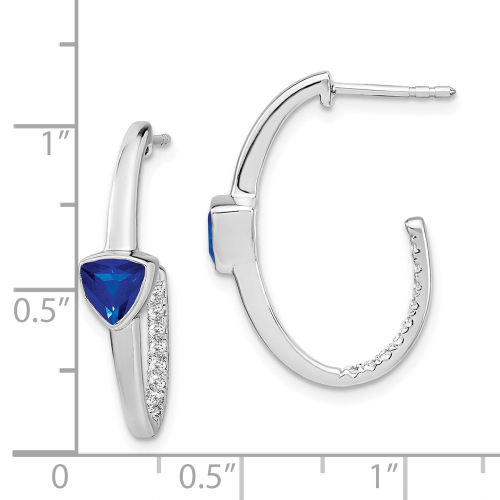 14K Weißgold Trillion-Ohrringe mit synthetischem Saphir und echten Diamanten, J-Creolen