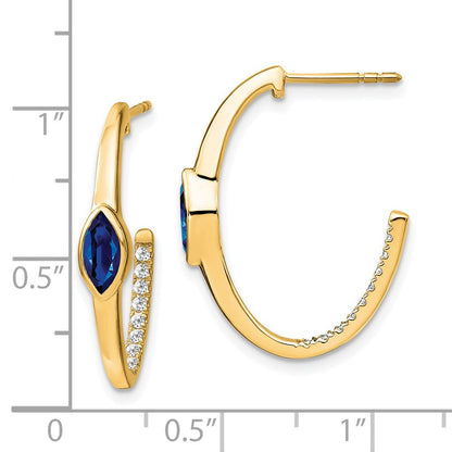 14K Gelbgold Ohrringe mit Marquise-Zuchtsaphir und echten Diamanten, J-Creolen