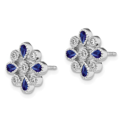 14K Weißgold Ohrstecker mit Saphir und echten Diamanten