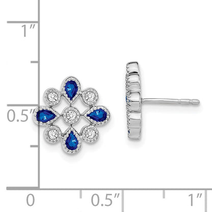 14K Weißgold Ohrstecker mit Saphir und echten Diamanten