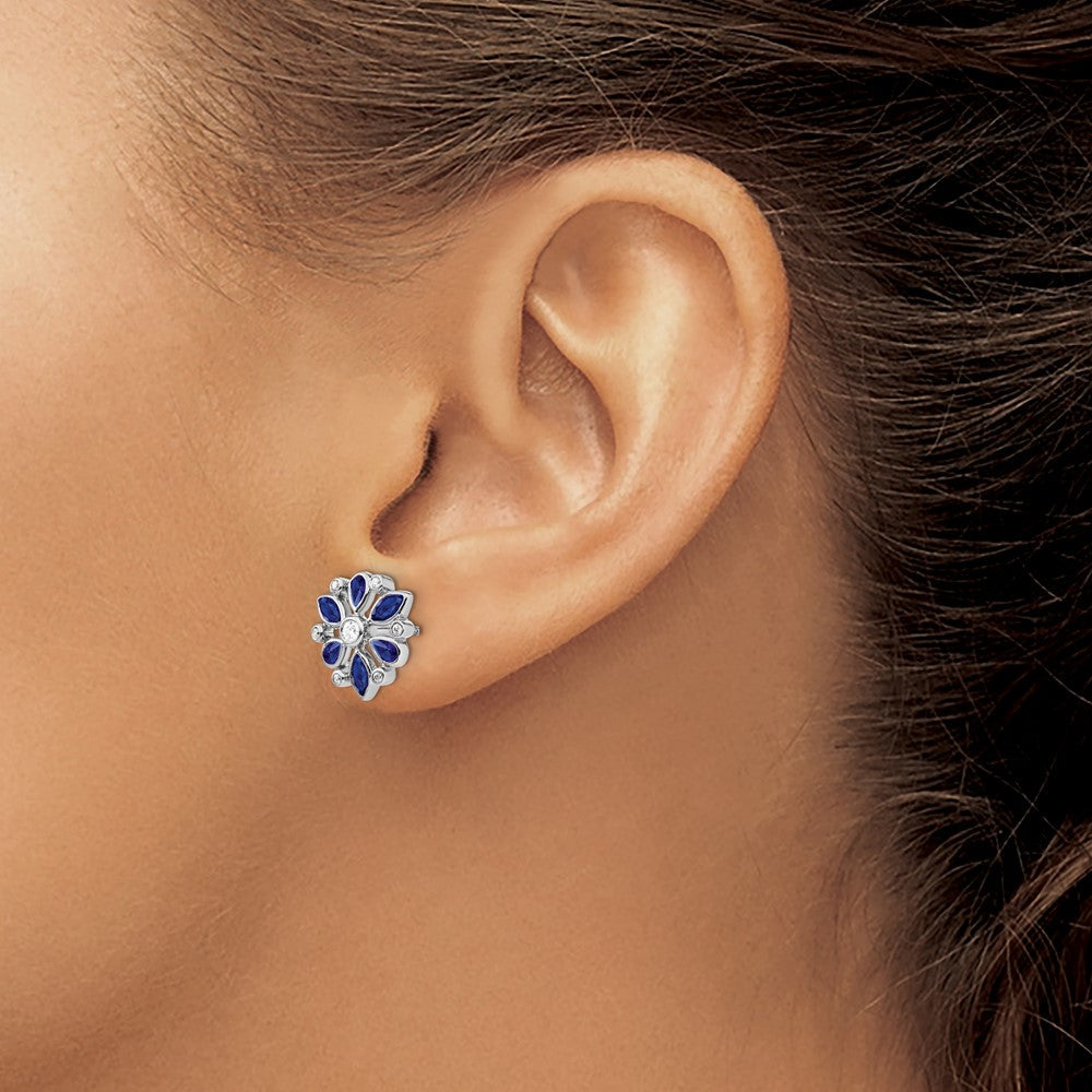14K Weißgold Ohrstecker mit Saphir und echten Diamanten