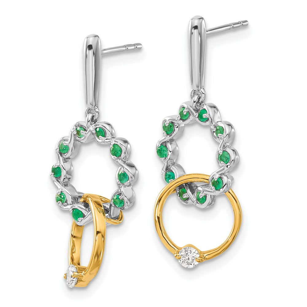 14K Gelbgold zweifarbige Ohrringe mit Smaragd und echten Diamanten