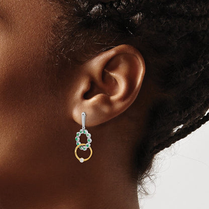 14K Gelbgold zweifarbige Ohrringe mit Smaragd und echten Diamanten