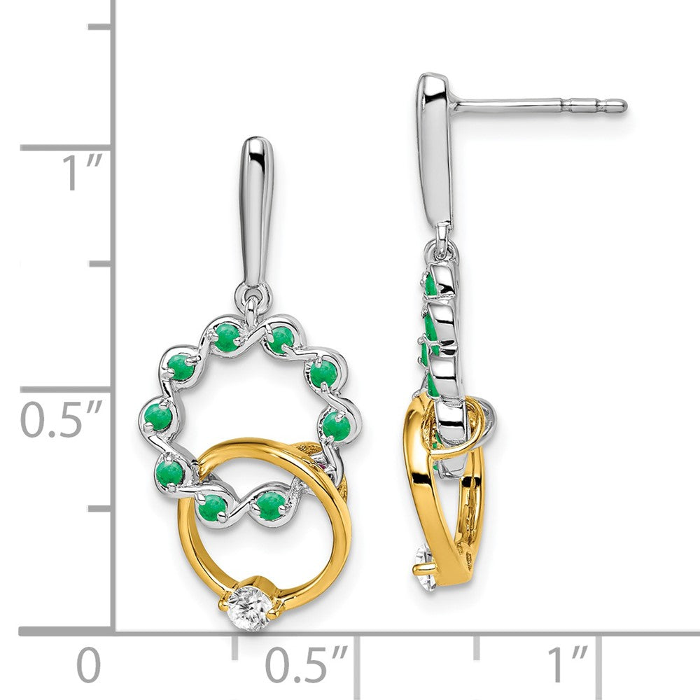 14K Gelbgold zweifarbige Ohrringe mit Smaragd und echten Diamanten