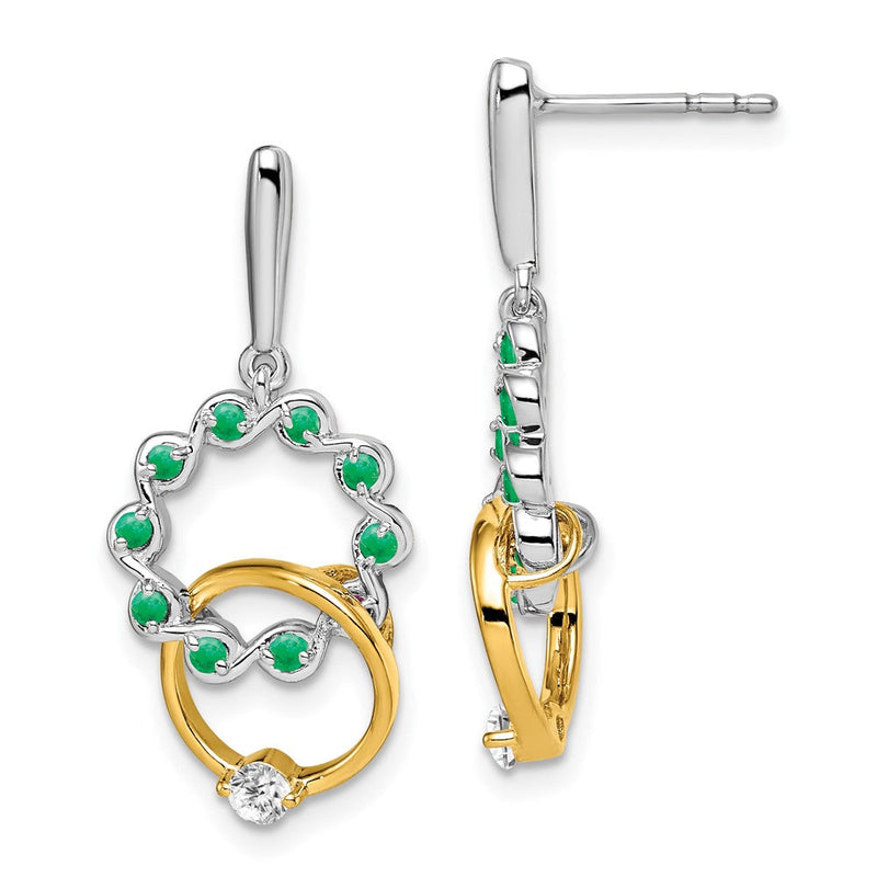 14K Gelbgold zweifarbige Ohrringe mit Smaragd und echten Diamanten