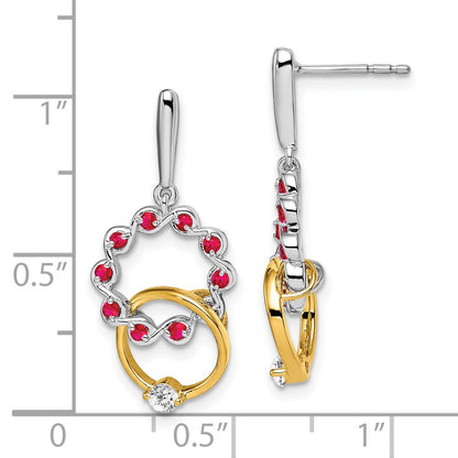 14K Gelbgold Zweifarbige Ohrringe mit Rubin und echtem Diamant