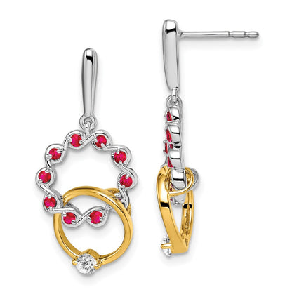 14K Gelbgold Zweifarbige Ohrringe mit Rubin und echtem Diamant