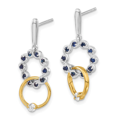 14K Gelbgold Zweifarbige Ohrringe mit Saphir und echtem Diamant